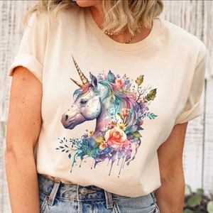 Floral Unicorn Shirt, Magical Tee, Unicorn Graphic Shirt, Unicorn Lover Shirt, Unicorn Mom Shirt, Unicorn Birthday Gift, Rainbow Unicorn Tee