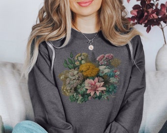 Wildflower Sweatshirt Boho Wildflowers Pressed Flowers Sweatshirt Floral Nature Cute Ladies Sweater Fairycore Vintage Botanical Sweatshirt