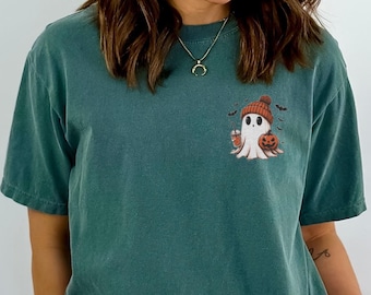 Embroidered Halloween Ghost Comfort Colors Shirt, Cute Ghost Shirt, Womens Halloween Shirt, Cute Fall Shirt, Embroidery Spooky Season Shirt