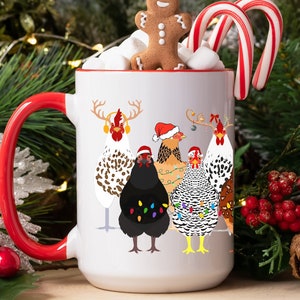 Сute Christmas Chickens Mug, Christmas Coffee Mug, Funny Christmas Chicken Mug, Christmas Farm Mug, Funny Holiday Mug, Xmas Tea Cup Gift