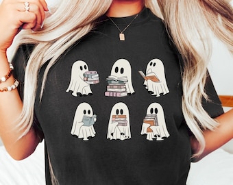 Comfort Colors Ghost Reading Shirt, Teacher Halloween Shirt, Book Lover Tshirt, Librarian Shirt, Reading Shirt, Cute Ghosts Teacher Shirt