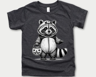 Camiseta de mapache de Halloween para niños pequeños, linda camiseta de mapache para niños, camiseta de Halloween para niños, linda camiseta de otoño, camiseta de temporada espeluznante, regalo para Halloween