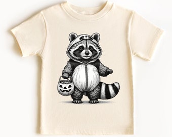 Camiseta de mapache de Halloween para niños pequeños, linda camiseta de mapache para niños, camiseta de Halloween para niños, linda camiseta de otoño, camiseta de temporada espeluznante, regalo para Halloween