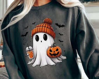 Halloween Ghost Comfort Colors Sweatshirt, Cute Ghost Sweatshirt, Womens Halloween Sweatshirt, Cute Fall Sweatshirt Spooky Season Sweatshirt
