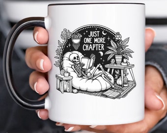 Skeleton Coffee Mug, Halloween Coffee Mug, Cute Spooky Bookish Mug, Book Lover Gift, One More Chapter, Halloween Skeleton Mug, Bookworm Gift