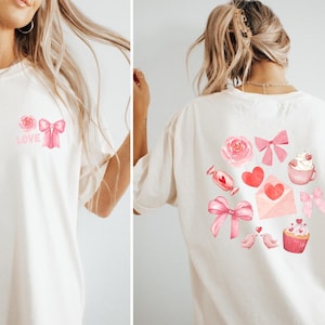 Coquette Bows Valentines Shirt, Cute Love Shirt, Bow Lover Gift Tee, Valentines Day Shirt for Women, Front and Back Shirt, Comfort Colors