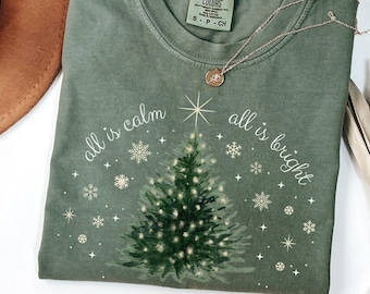 Camiseta de árbol de Navidad, camiseta navideña minimalista y elegante, bonita camiseta navideña, camiseta navideña para mujer, camiseta navideña brillante, camiseta con colores cómodos
