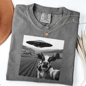 UFO Cow Abduction Shirt, Funny Vintage Retro Graphic Alien Tshirt, Comfort Colors T-shirt, Paranormal Oversized Aesthetic UFO Tee
