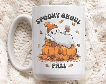 Halloween-spookkoffiemok, leuke spookkoffiemok, grappige herfstmok, spookachtig seizoenscadeau, cadeau voor Halloween
