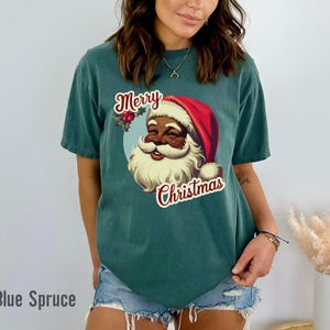 Black Santa Claus Shirt in Retro Style with words Merry Christmas