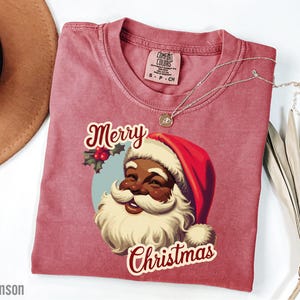 Black Santa Claus Shirt in Retro Style with words Merry Christmas