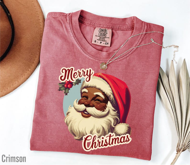 Black Santa Claus Shirt in Retro Style with words Merry Christmas