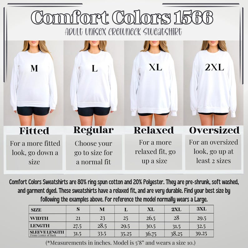 a women's size guide for a sweatshirt