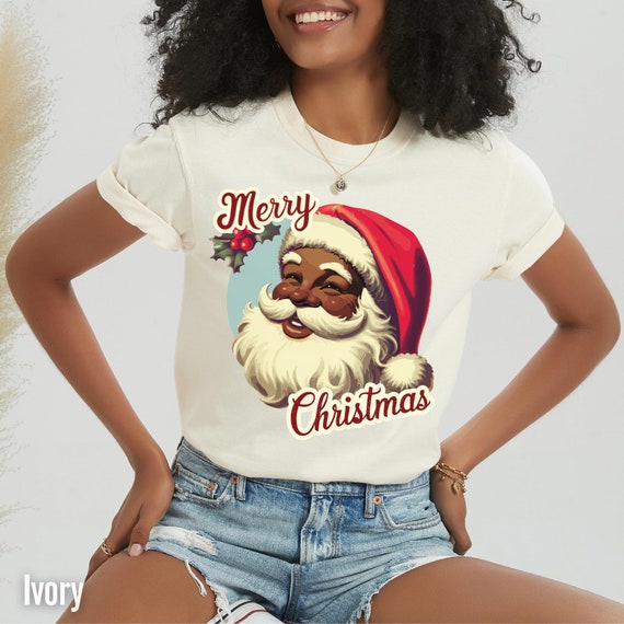 Black Santa Claus Shirt, Retro Christmas Tee, Merry Christmas Shirt, Comfort Colors, Women's Christmas Shirt, Vintage Style Holiday Tee