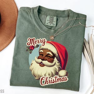Black Santa Claus Shirt in Retro Style with words Merry Christmas