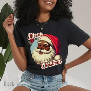 Black Santa Claus Shirt in Retro Style with words Merry Christmas