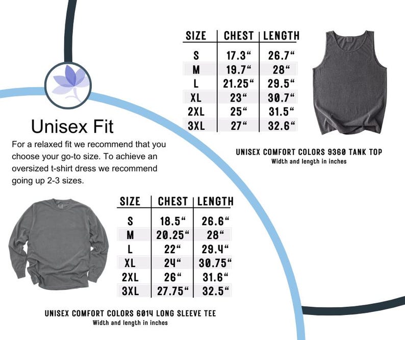 Peut inclure: Graphique pr&eacute;sentant un d&eacute;bardeur gris et un tee-shirt &agrave; manches longues gris. L'image comprend un tableau des tailles avec des mesures de poitrine et de longueur en pouces pour les deux v&ecirc;tements. Le texte "Unisex Fit" est &eacute;galement affich&eacute;.