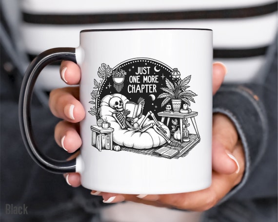 Skeleton Coffee Mug, Halloween Coffee Mug, Cute Spooky Bookish Mug, Book Lover Gift, One More Chapter, Halloween Skeleton Mug, Bookworm Gift
