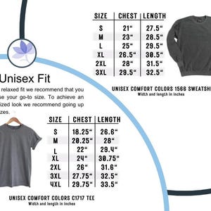 Peut inclure: Image pr&eacute;sentant un sweat-shirt et un t-shirt gris, accompagn&eacute;s de tableaux de tailles. Les tableaux indiquent les mesures de poitrine et de longueur en pouces pour les tailles S &agrave; 3XL et 4XL. Le texte conseille sur le choix de la taille pour une coupe d&eacute;contract&eacute;e.