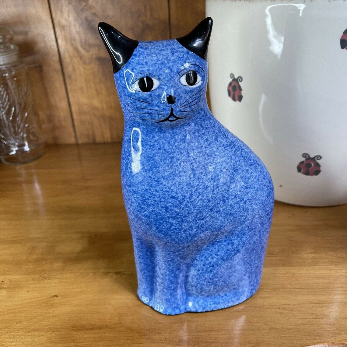 NS Gustin Blue Cat Ceramic Statue Speckled Figure Black Etsy