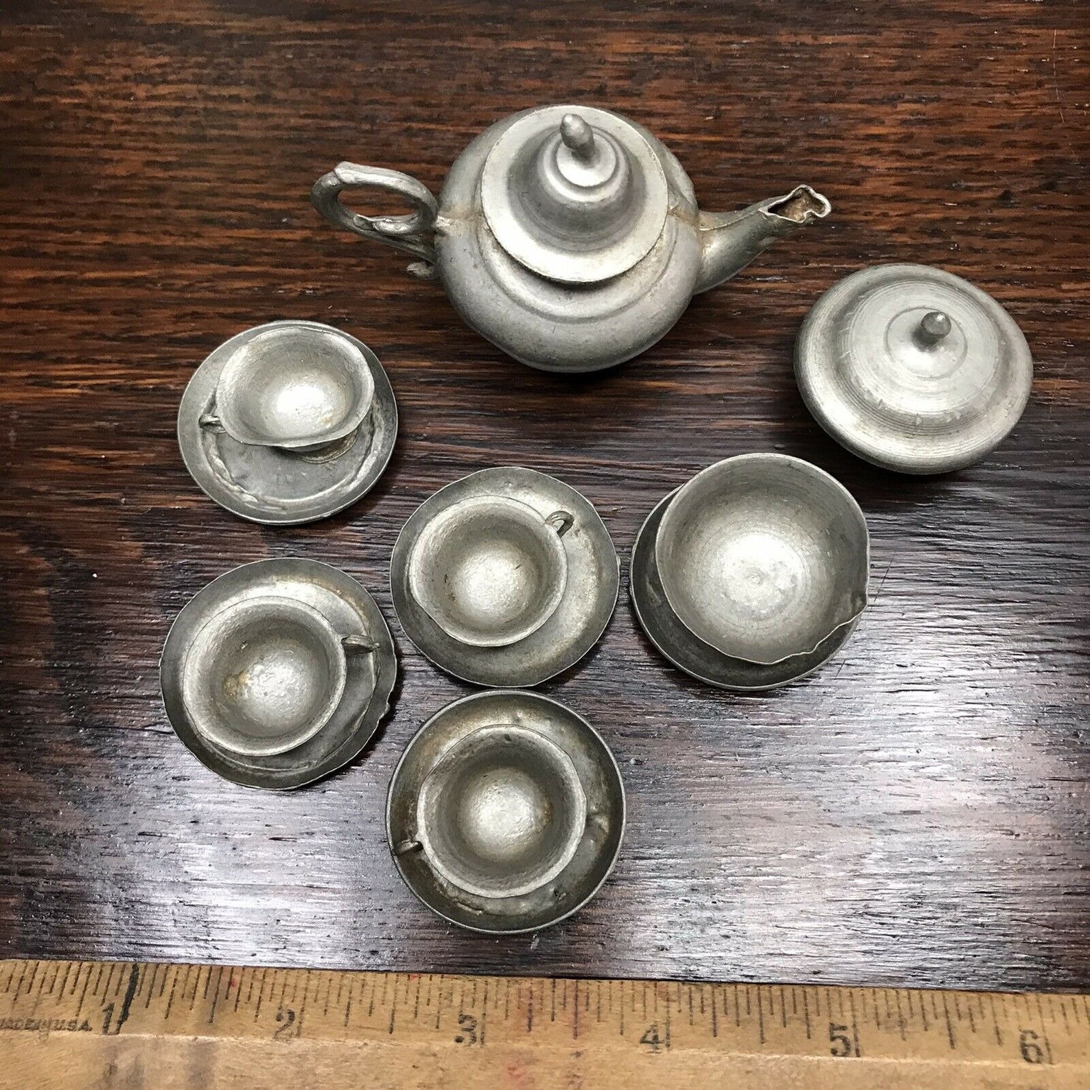 Antique Pewter Tea Set Miniature Dollhouse Early 1900s 14 Etsy