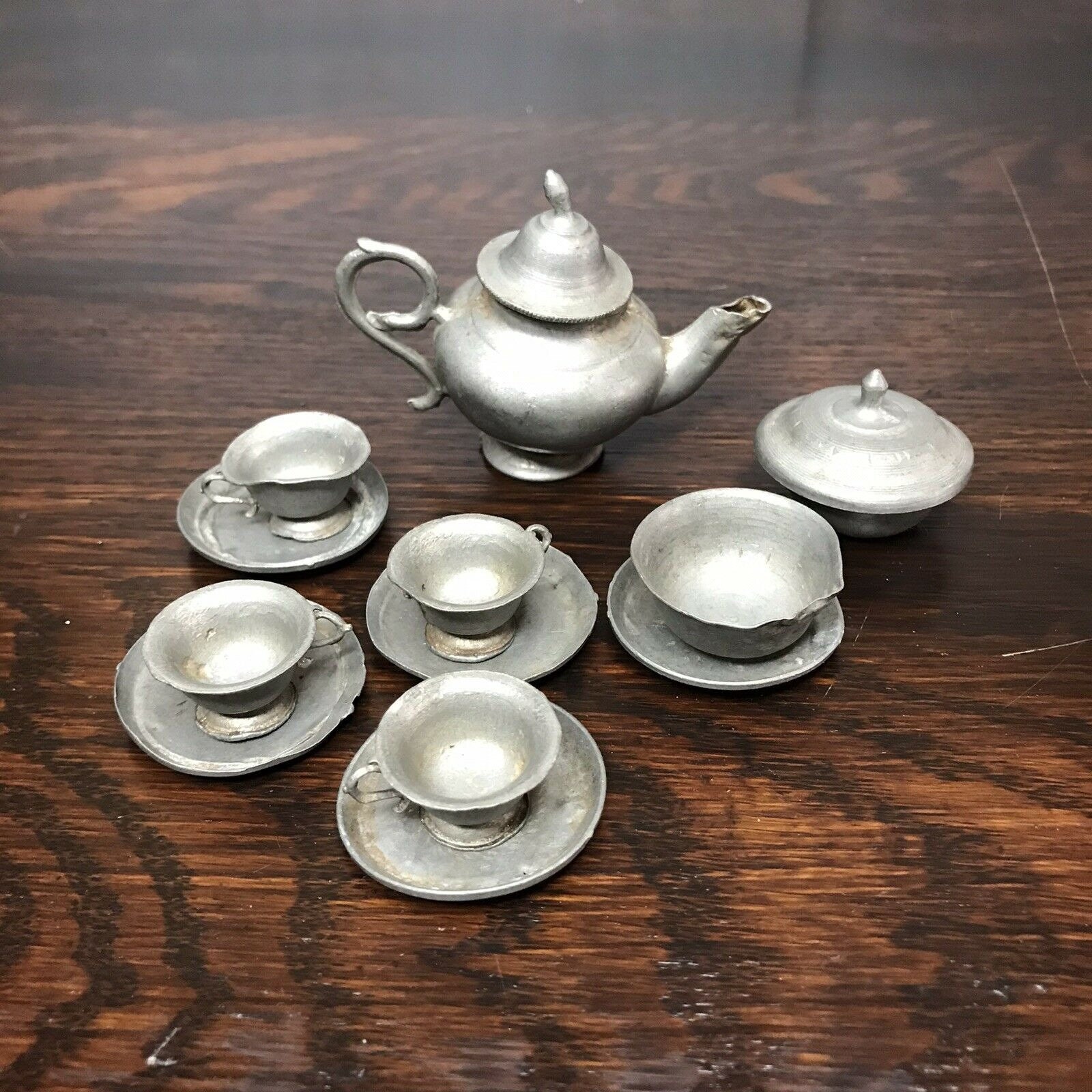 Antique Pewter Tea Set Miniature Dollhouse Early 1900s 14 Etsy
