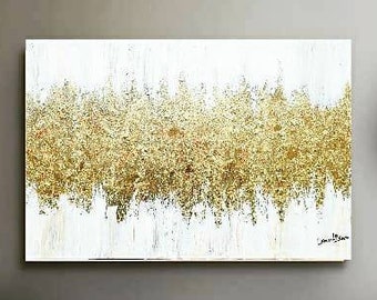 Whit,Gold and Copper Abstract Painting , Modern Large Wall Art Decor, Original Textured Painting on Canvas, Copper Leaf Art, Gold leaf art