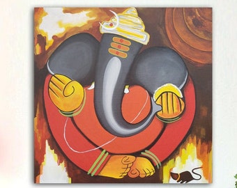 Ganesh-målning, hinduisk gud Ganpati-målning, indisk andlig konst, hinduisk gud, indisk dekor, hinduisk väggkonst, elefantgud, abstrakt indisk