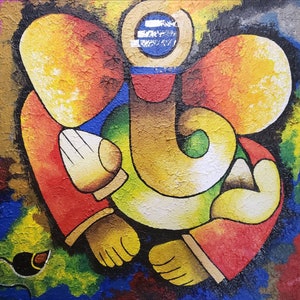 Ganesha original acrylic textured painting, Indian wall decor, Hindu art, Abstract Modern Indian art, Religious painting,  Elephant God
