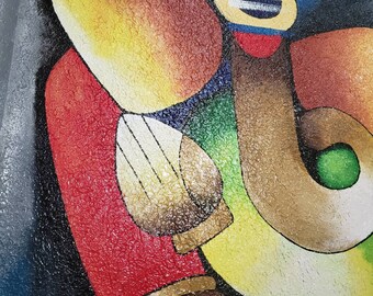 ガネーシャのオリジナルアクリルテクスチャ絵画、インドの壁装飾
