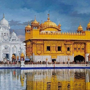 Hand painted Harmandir Sahib oil painting, Golden Temple, Sikh Wall Art, Original art, Indian Wall art, Indian decor, Gurudwara, Amritsar.