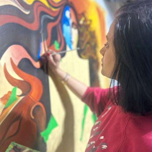 ガネーシャのオリジナルアクリルテクスチャ絵画、インドの壁装飾