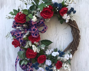 Americana Grapevine-Summer Wreath-Grapevine Wreath-Patriotic Wreath-Front Door Wreath-July Fourth Decor-Red White BlueWreath-Patriotic Decor