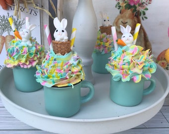 Easter Mini Mug,Easter Mug for Tiered Tray,Mini Mug w Whipped Topping,Easter Bunny Mini Mug,Ceramic Mug Fake Bake,Food Prop,TieredTray Decor