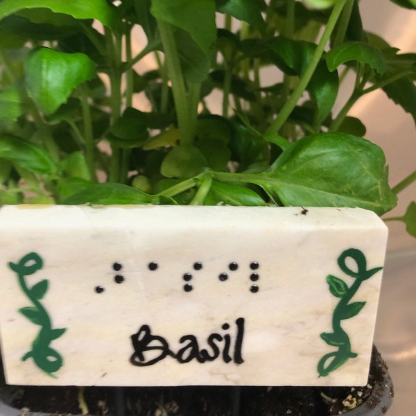 Braille Herb Planter stakes- ** New- Herb planter stakes for herb pots- Raised dot braille and script