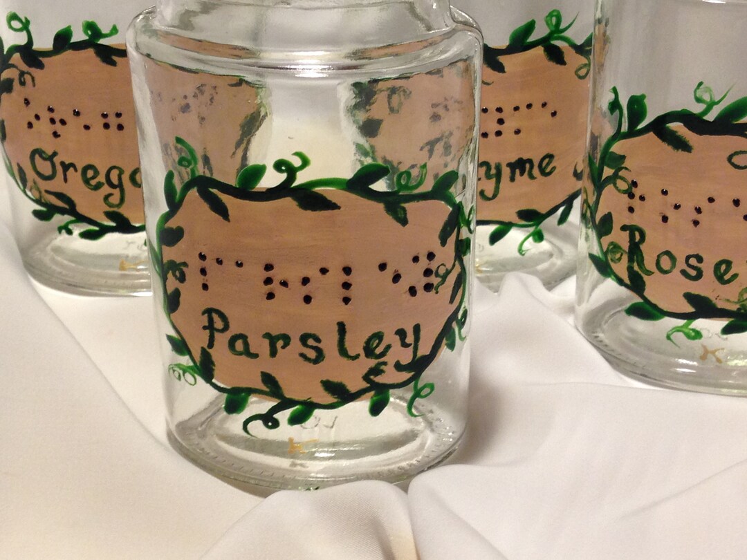 Braille Gifts, Braille Products, Braille Herb and Spice Jars, Hand Painted, RAISED DOT Braille