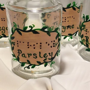 Braille Gifts, Braille Products,  Braille Herb and Spice Jars, Hand painted, RAISED DOT braille, NOT a stick on label- ***quantity discount