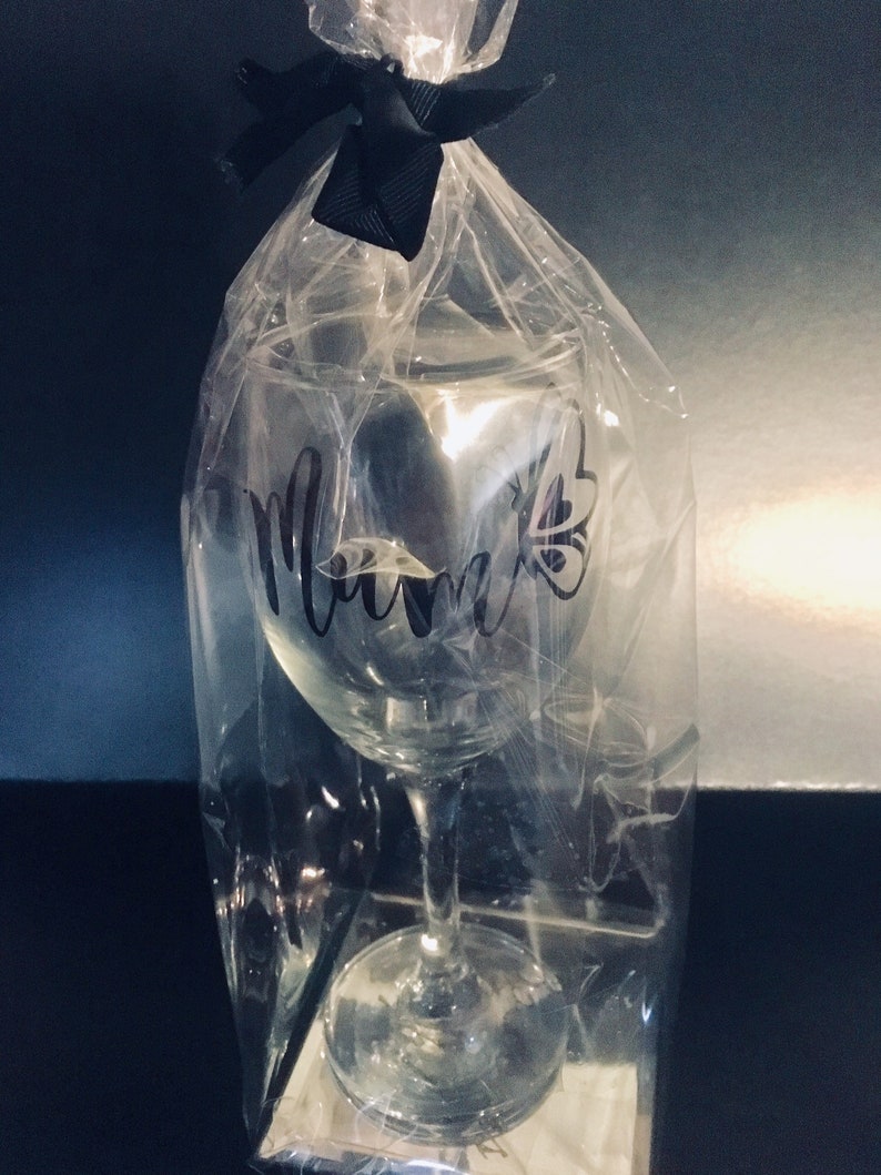 Mum wine glass with decorative butterfly detailing Gift wrapped