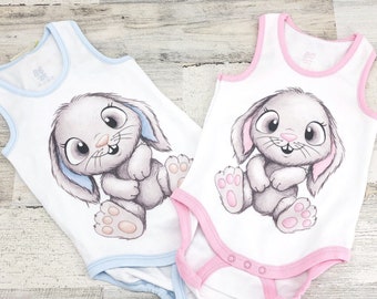 Easter Baby Tank Top, Baby Boy Summer Outfit, Baby Boy  Outfit, Baby Boy Shirtsleeve Shirt, Baby Girl Bunny Shirt, Baby White Top