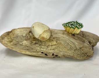 PNW Driftwood and Beach Stone Match Striker and Holder; Functional Decor; Unique Gift; Home Decor; Hostess Gift; Fireplace Accessory