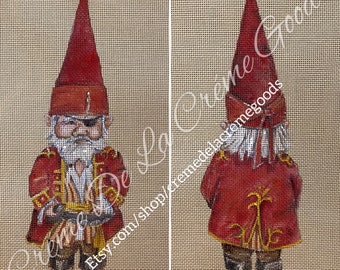Jack the Pirate Gnome; Handpainted Needlepoint Canvas; Mesh: 18 Count; 3" x 9"; Stand-Up/Ornament/Framed