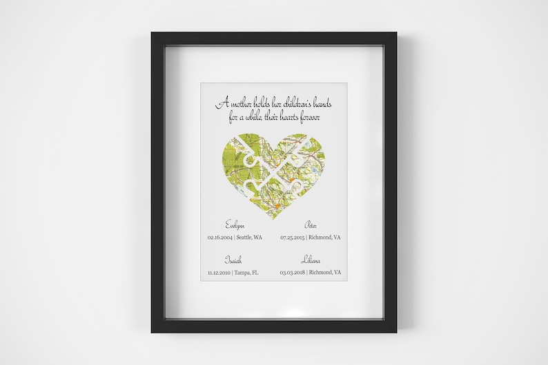 Personalized Christmas Gifts for Mom From Daughter Long Distance Map Print Mother Gift From Kids Custom Gift For Mother Gift Mom Gift image 1