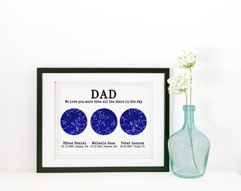 Constellation Star Chart Dad And Family's Names and Birthday's Christmas Gifts for Dad From Daughter Gift For Father Personalized Gift Idea
