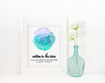 Cadeau d’anniversaire de mariage personnalisé pour couple Star Chart Impression encadrée sur papier Constellation Carte Cadeau personnalisé du premier anniversaire pour elle