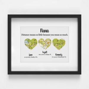 Long Distance Personalized Christmas Gifts For Grandma Gift From Kids Heart Map Paper Gift For Grandmother Gift From Family Nana Gift