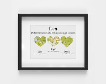 Long Distance Personalized Christmas Gifts For Grandma Gift From Kids Heart Map Paper Gift For Grandmother Gift From Family Nana Gift