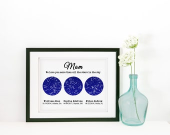 Carte des étoiles personnalisée Cadeaux de Noël pour une maman et sa fille Cadeau sur papier Décoration murale Carte du ciel Constellation Carte Fête des Mères