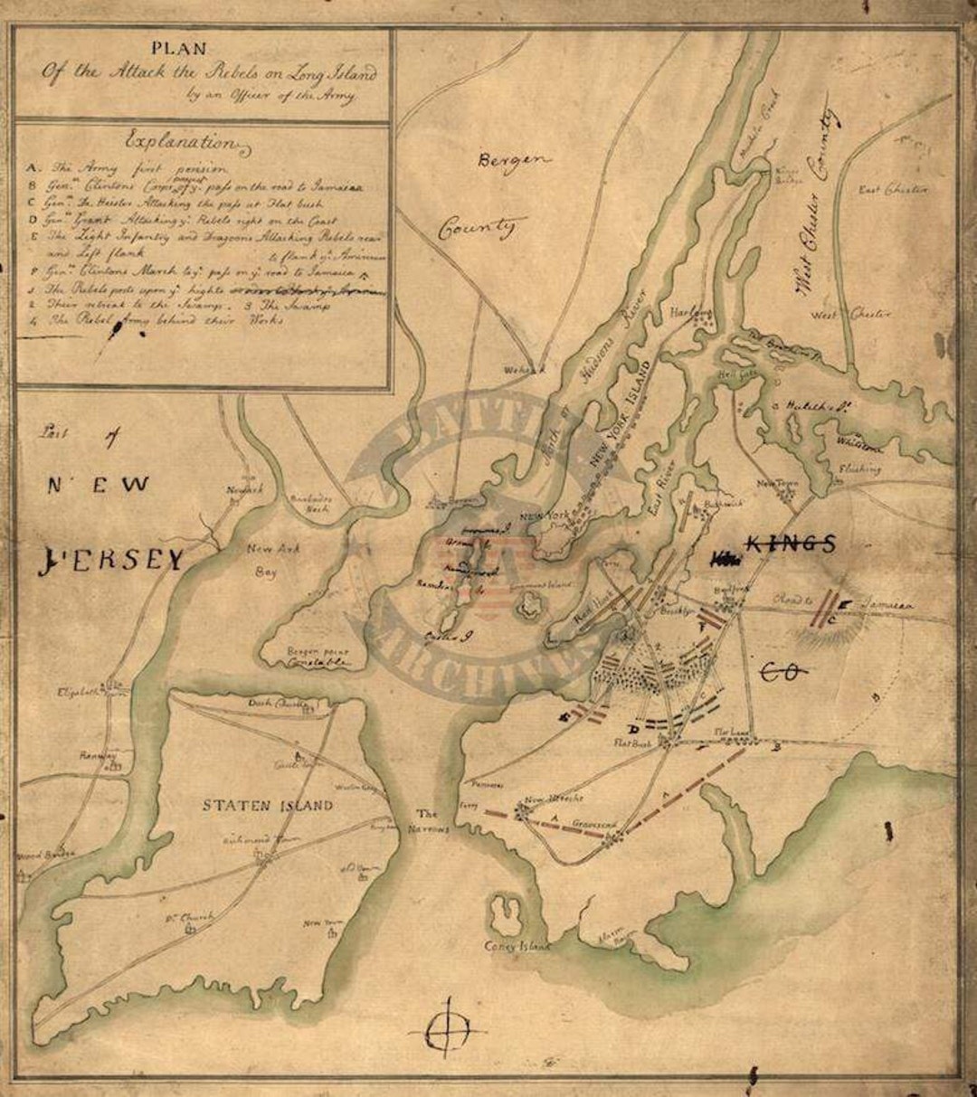 Brooklyn Heights Battle Map, Revolutionary War 1776 Etsy