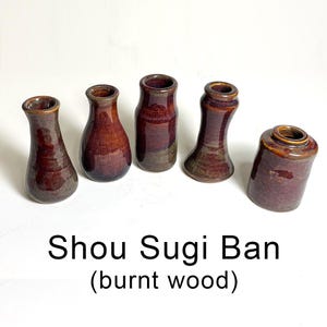 Shou Sugi Ban Burnt Wood Ceramic Bud Vases – Mini Bottle Pottery, Mountain Home Decor