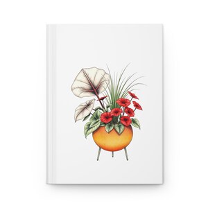 Cuaderno de tapa dura con begonias oreja de elefante y césped en maceta para amantes de las plantas, perfecto para tomar notas, escribir un diario, regalos y diseño floral.